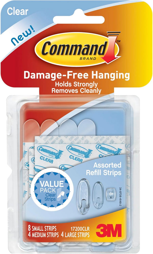 Command 17200CLR Plastic Refill Strips, Assorted Sizes, Clear