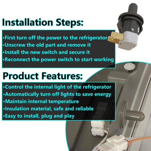Refrigerator Door Switch DA34-00066C, Compatible with Samsung Light Switch, Replaces 2705488, AP5306252, PS4138763