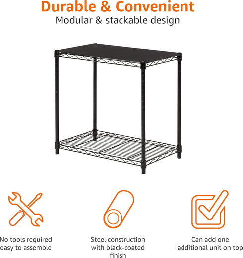 2-Shelf 13.3" 23.2" 22.2" Amazon Basics Stackable Storage, D x W x H, Black