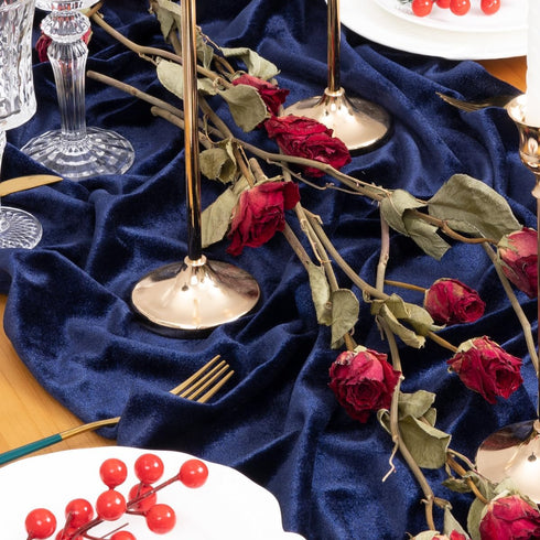 Socomi Navy Blue Velvet Table Runner, 20 x 120 Inches, Luxurious Thick Cotton for Christmas, Thanksgiving