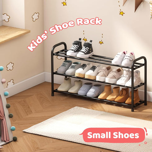 kiplant Closet, 3-Tier Closet Shoe Rack for Expandable Shoe Rack Metal Organizer, Heavy Duty Black Shoe Storage Shelf