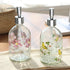 Set of 2 Flower Glass Soap Dispenser Bottles, 17oz with Plastic Pump
