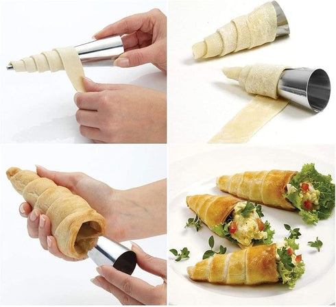 16 Pcs Cream Horn Molds with Cleaning Brush, Stainless Steel Cannoli Forms for Baking, 5-inch Large Size