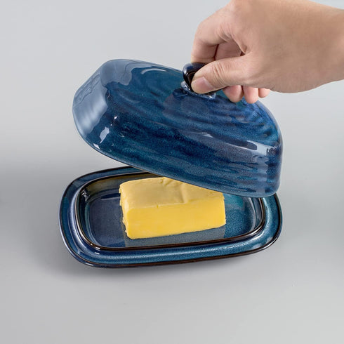 Countertop, Butter Dish with Lid, Ceramic Butter Keeper Holder with Cover and Handle for Porcelain Butter Container
