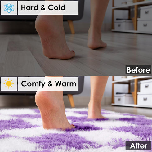 KICMOR 5x8 Purple Rugs for Living Room Bedroom, Fluffy Soft Checkered Area Rug Fuzzy Shag Shaggy Carpet, Indoor Furry
