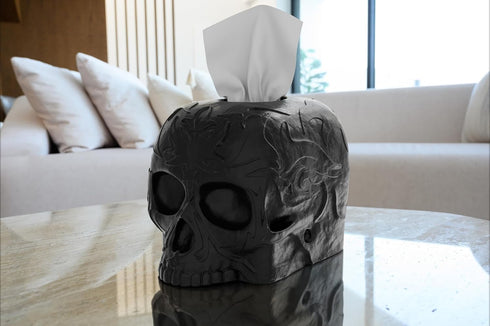Skull Tissue Box Cover Square Black, Gothic Home Decor, Fits Most Square Tissue Boxes, Office Desk Organizer