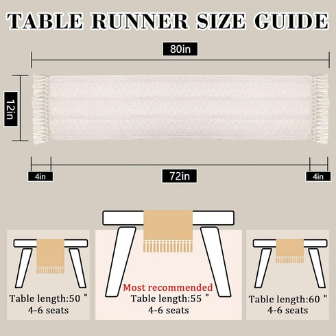 72 Inches, yuboo Beige Table Runner Boho Dresser Runners for Bedrrom, Spring Macrame Coffee Table Runner for Dining