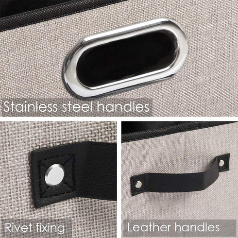PRANDOM 3-Pack Foldable Storage Bins for Closet, Decorative Fabric Storage Baskets with Leather/Metal Handles, Light