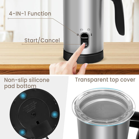 TUMIDY Foamer,4 1 Milk Frother Electric, Coffee Frother, Warm and Cold Milk IN Automatic Milk Warmer Stainless Steel