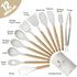 Kitchen Utensils Set of 12, Silicone Cooking Utensils with Wooden Handle and Organizer Bucket, Heat Resistant (Cream