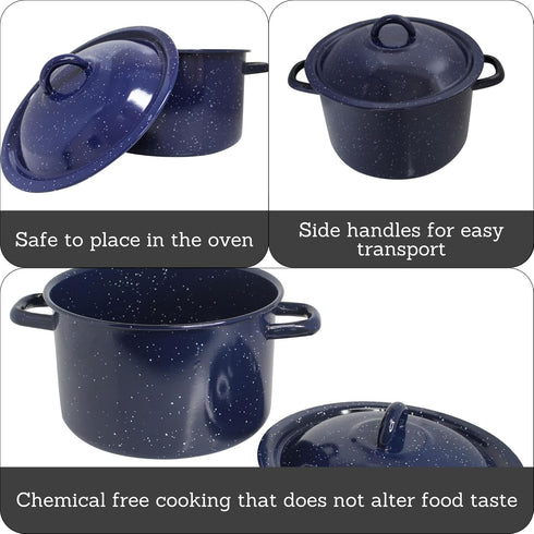 IMUSA USA C20666-1062810W Speckled Enamel Stock Pot with Lid, 4 Quart, Blue by Imusa