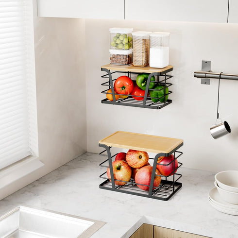 2 Pack TIDIIABODE Stackable Storage Laundry Kitchen Organizers, Wall Mount Trash Bag Holder with Bamboo Top and Garbage