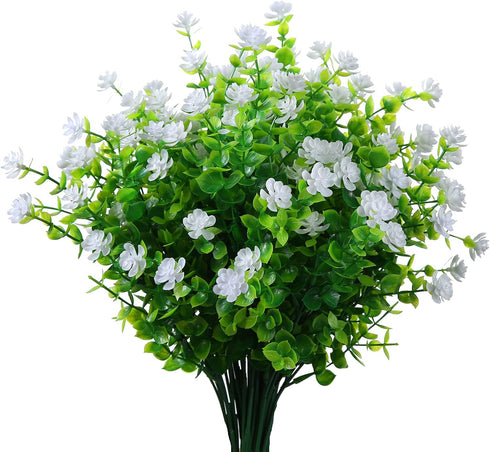 Artificial Plants Flowers Grass Shrubs, 8 Pack No Fade Faux Plastic for Indoor Outdoor Decoration