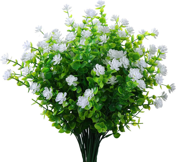 Artificial Plants Flowers Grass Shrubs, 8 Pack No Fade Faux Plastic for Indoor Outdoor Decoration