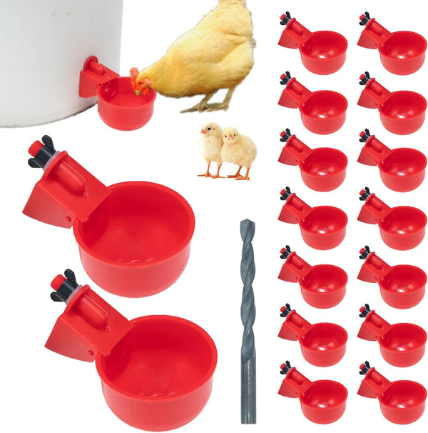 Pack of 16 Automatic Chicken Drinkers with Drill,Chicken Water Dispenser,Water Drinker,Poultry Drinker
