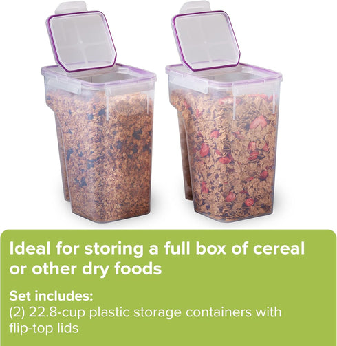 2-Pack (22.8 Snapware Airtight Cup) Cereal Dispenser Storage Containers, Flip-Top Lid BPA Free, Plastic Containers