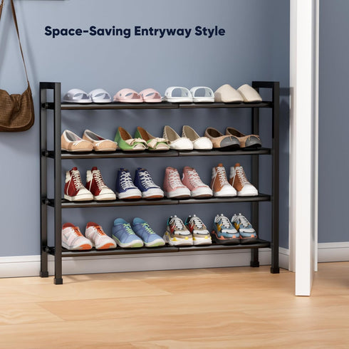 4-Tier Rack,17"-33" Closet,Metal Abiglifty Expandable Shoe Adjustable Shoe Rack for Shoes Shelves for Front Door