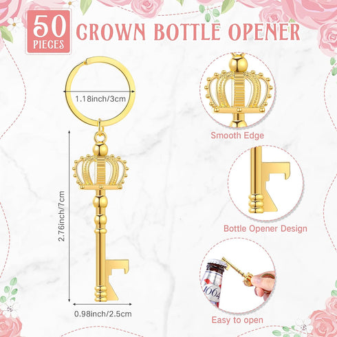 Ferreve 50 Sets Baby Shower Bottle Opener Favors Included Bottle Opener Keychain Crown Charms Keychain Thank You Cards