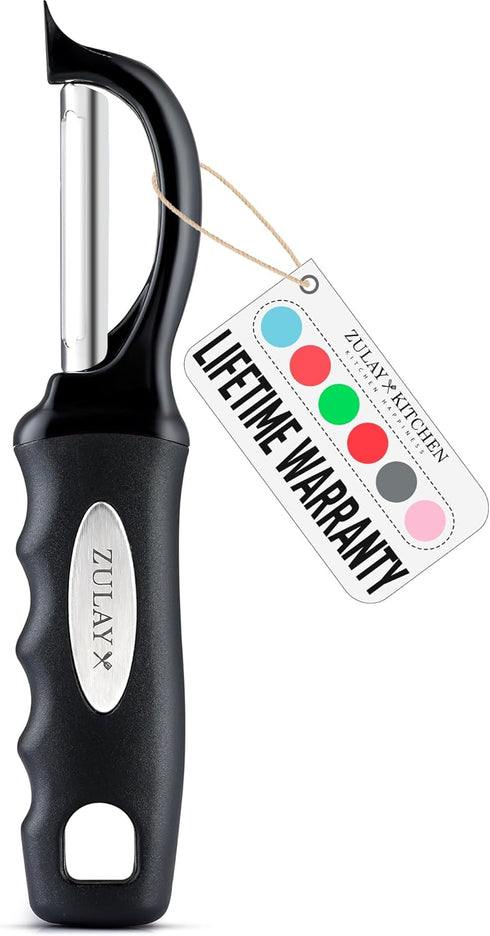 Zulay Kitchen Premium Vegetable Peeler - Swivel Peeler with Razor Sharp Stainless Steel Blades, Ergonomic Handle, Black