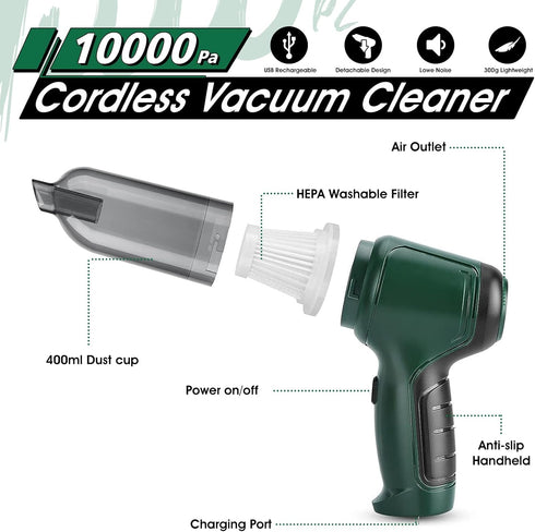 Portable Vacuum Cleaner Cordless Aspirateur Voiture, Handheld Mini Vacuum 10000Pa Powerful Suction, Rechargeable Hand Held Car Dust Buster Wireless for Auto Computer Keyboard by Kethvoz