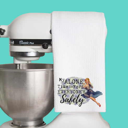 My Alone Time is for Everyone's Safety - Funny Vintage 1950's Housewife Waffle Weave Microfiber Towel