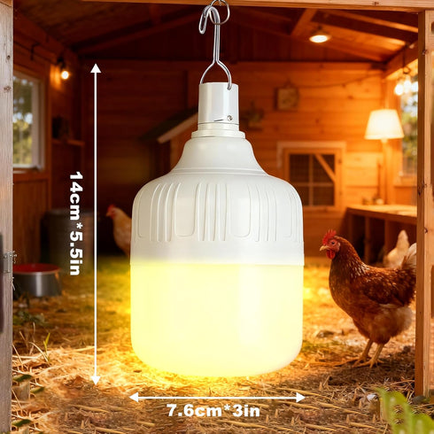 3000K Rechargeable Chicken Coop Light- Warm Yellow Cordless Hanging Lamp, Rechargeable Battery with Hook, Easy Install