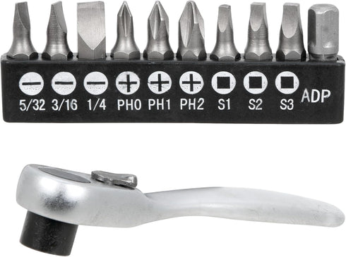 Performance Tool W9127 72-Tooth Mini Ratchet & Bit Set with 10pc Bits, Chrome Vanadium Steel