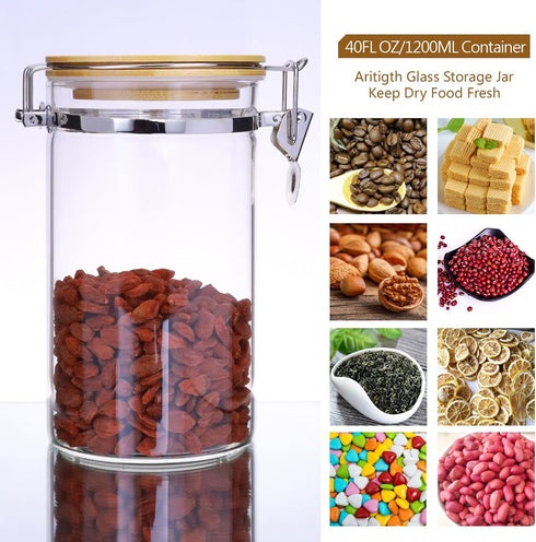 Matifaner Countertop Tea,40 Fluid-oz,Pack 3 Glass Coffee Storage Containers with Bamboo Shelf,Ground Coffee Holder