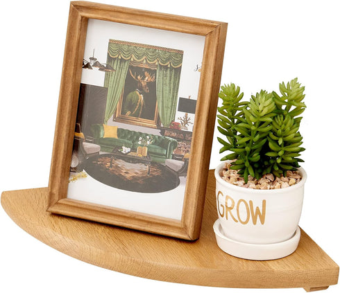 Oak Corner Shelf 14 inches Natural Wood Floating Corner Shelves Round End