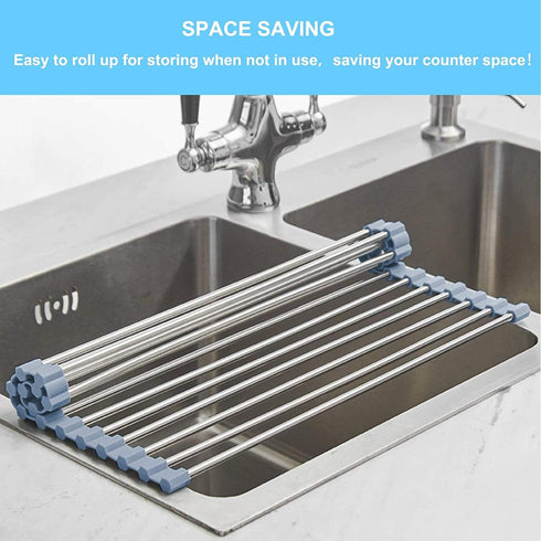 Seropy Roll Up Dish Drying Rack, Foldable Stainless Steel Wire Kitchen Drainer Over The Sink Rack Mat 17.5x11.8