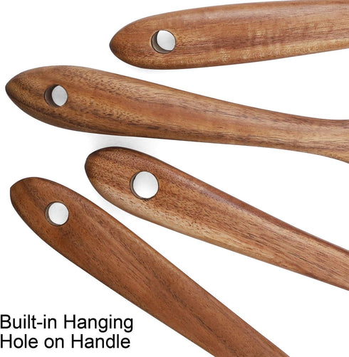 4-Piece Wooden Cooking Utensils Set for Non-Stick Cookware, Includes Spatula, Fork, Turner, Ladle, Strainer Spoons