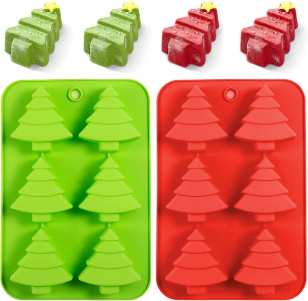 Christmas Silicone Molds, Red Green Xmas Tree Candy Chocolate Mould, Non-Stick Baking Mold, 2Pcs