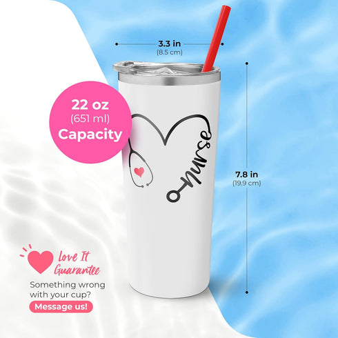 Nurse Travel Tumbler - Stainless Steel Vacuum Insulated Mug with Lid and Straw - Cute Coffee Cup for New Nurses