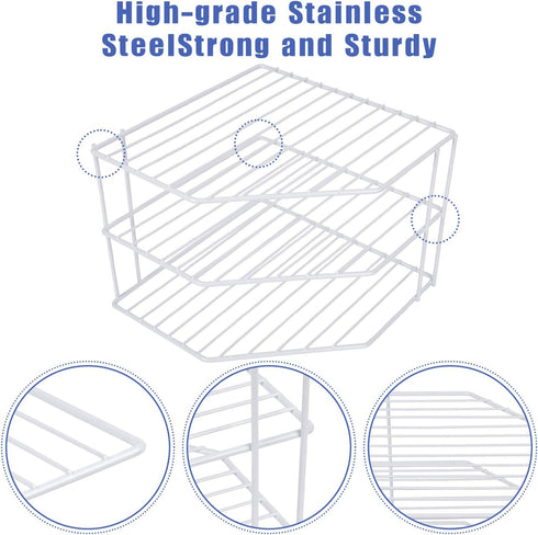 SIBAO 3-Tier Counter (10 7.5 Inch)(White) Corner Shelf and Cabinet Organizer - Steel Metal Wire - Rust Resistant