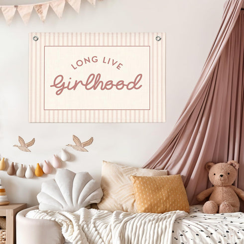 30x20 Lacama Long Live Girlhood Banner, Girls Room Decor Pink Linen Banners Wall Hanging Banner Flag Decor for Toddler