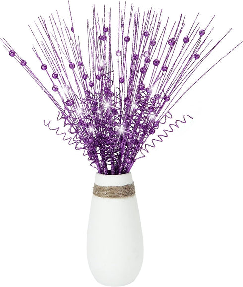 Kesywale 16Pcs 17" (16, Glitter Christmas Tree Picks Curly Sprays Sparkle Artificial Berry Stems Twigs Ting Branches