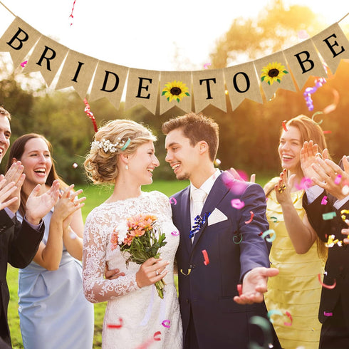 Doumeny Bride to Be Burlap Banner, Rustic Sunflower Bunting Garland for Bridal Shower Party Decor