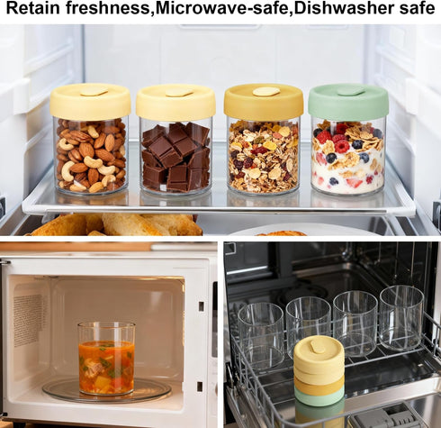 Hotbird 4-Pack 14oz Overnight Oats Containers with Lids, Glass Mason Jars for Overnight Oats Salad Yogurt Sugar Snacks