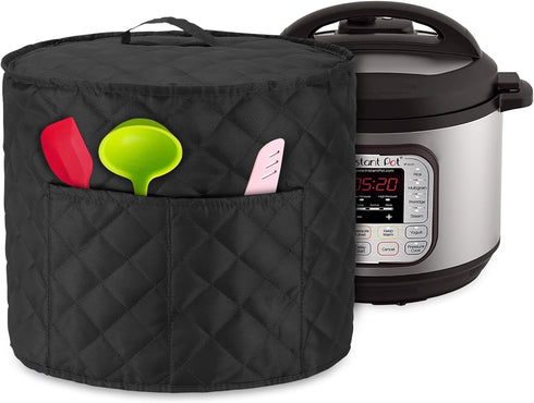 Luxja Dust Cover for 8 Quart Instant Pot, Cloth Cover with Pockets, Black Quilted Fabric