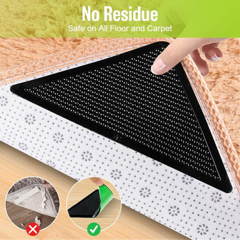 8 Pcs Rug Tape, No Damage Hardwood Floor Grippers for Rugs, Non Slip Carpet Tape (Black)