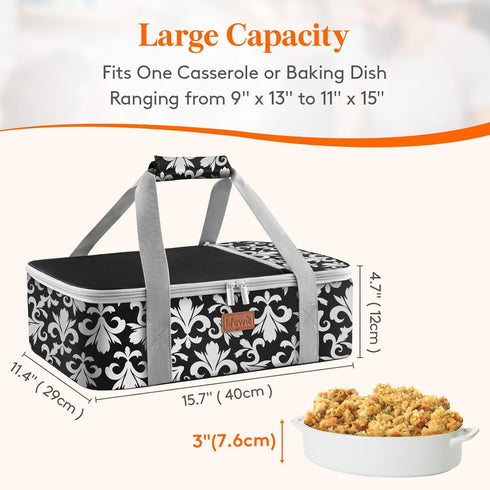 Lifewit Casserole Carrier, Insulated Food Carrier for Hot or Cold Food, Fits 9"x13" Baking Dish, Black