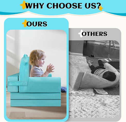 Cozy Dinosaur Kids Sofa Bed with Removable Washable Cover & Magic-Tape Backrest Foldable Toddler Chair, Crystal Velvet