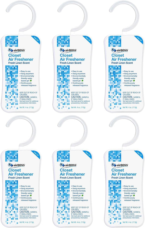Closet Air Freshener, Fresh Linen, 4 Oz Hanger (Pack of 6), Continuously Releases Fragrance