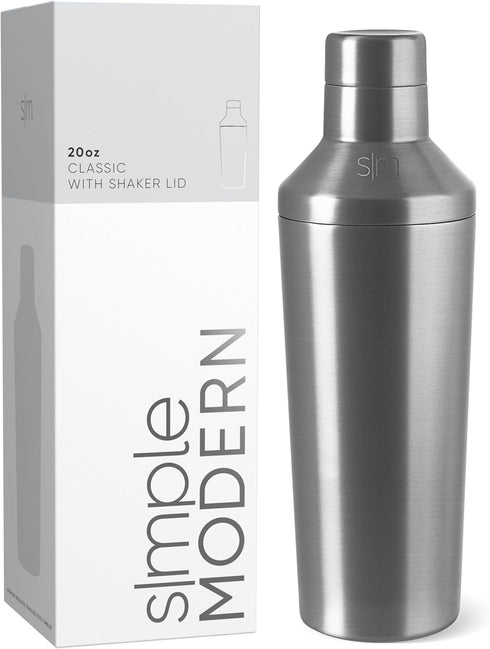 Simple Modern Cocktail Shaker Set with Jigger Lid | Stainless Steel Boston Shaker Insulated Martini Mixer | 20oz