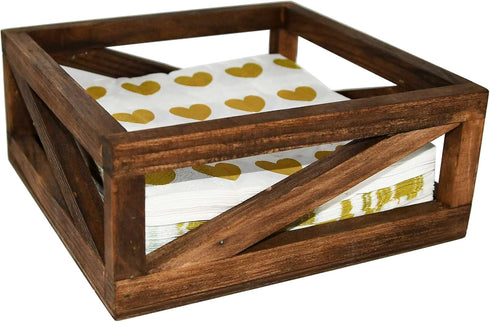 Rustic Brown Flat Napkin Holder by OwlGift, Solid Wood for Kitchen Table, Farmhouse Style Décor