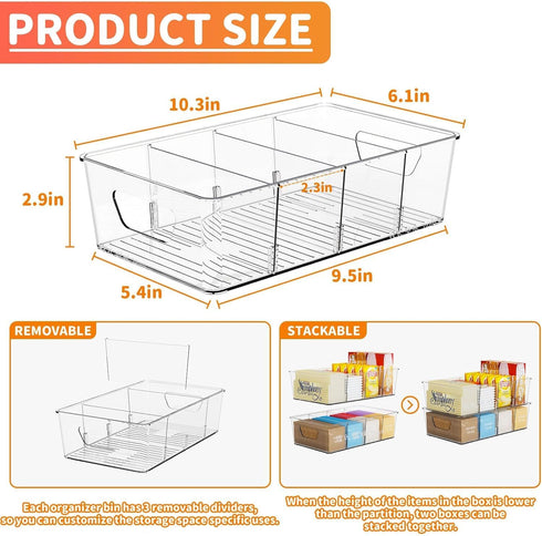Yieach 2 Pack Stackable Snack Organizer for Pantry Shelf,Clear Pantry Organizers and Storage Bins