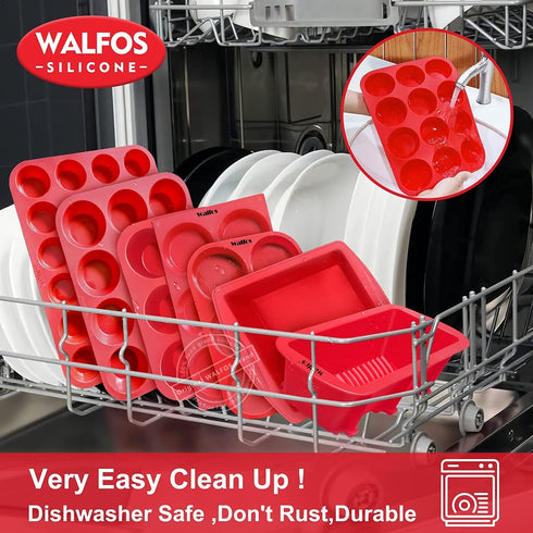 Walfos Non-Stick Silicone Mini Loaf Pans - 9 Cavities Baking Mold for Mini Loaf, Cake, Bread, Set of 2