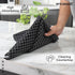 Encasa XO Cotton Kitchen Towel Set, Pack of 4, X-Large 28"x18", Highly Absorbent Hand and Tea Cloth - Butcher Black