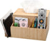 Bamboo Tissue Box Holder & Tablet Stand Organizer - Compartments for iPad, Phones, Remote Controls, Notepads, Pens