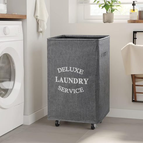 90L (Grey2) WOWLIVE Large Rolling Laundry Basket Wheels Collapsible Tall Laundry Hamper Handle Foldable Dirty Clothing